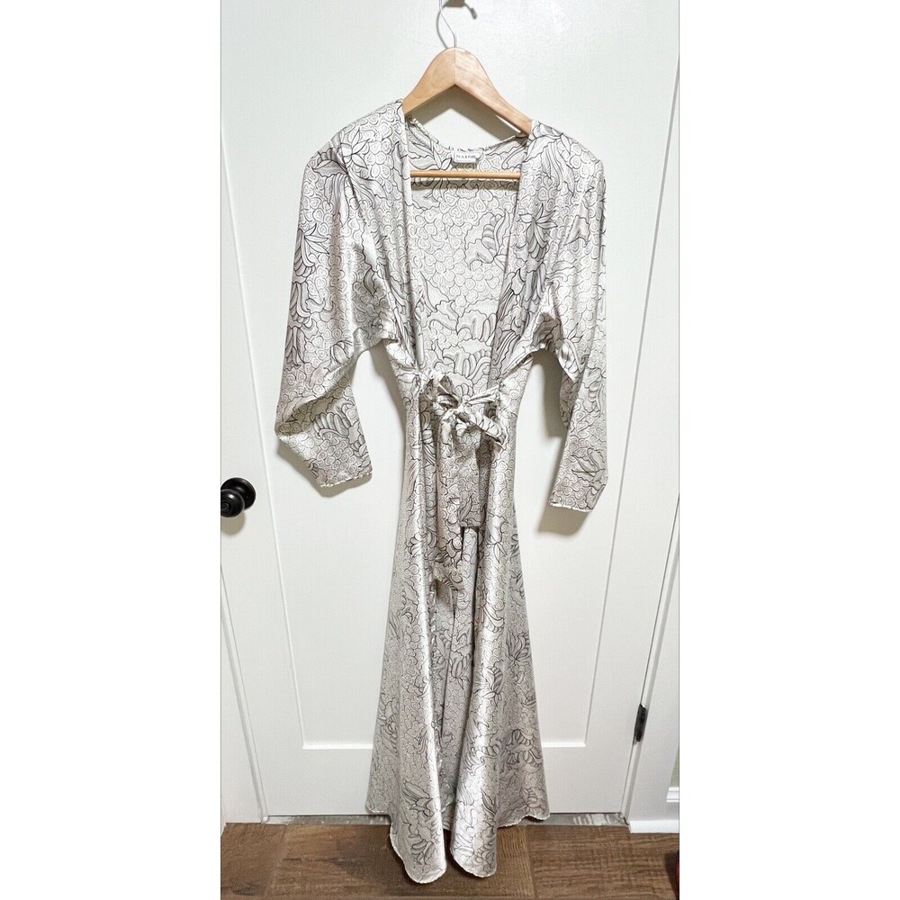 Vintage NATORI empress Robe Black White Satin With Tie Size S